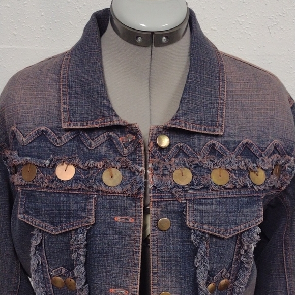 Multiples Dark Blue Jean Jacket with Button Details - Picture 2 of 14
